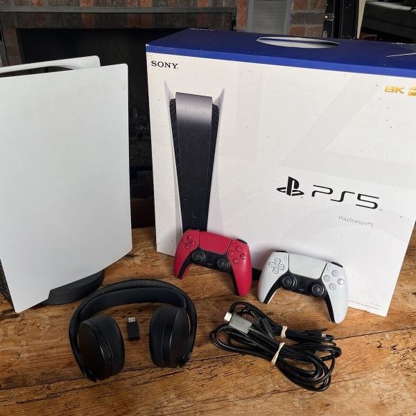 Sony PlayStation 5 (PS5) + two controllers + Sony Pulse 3D wireless headset